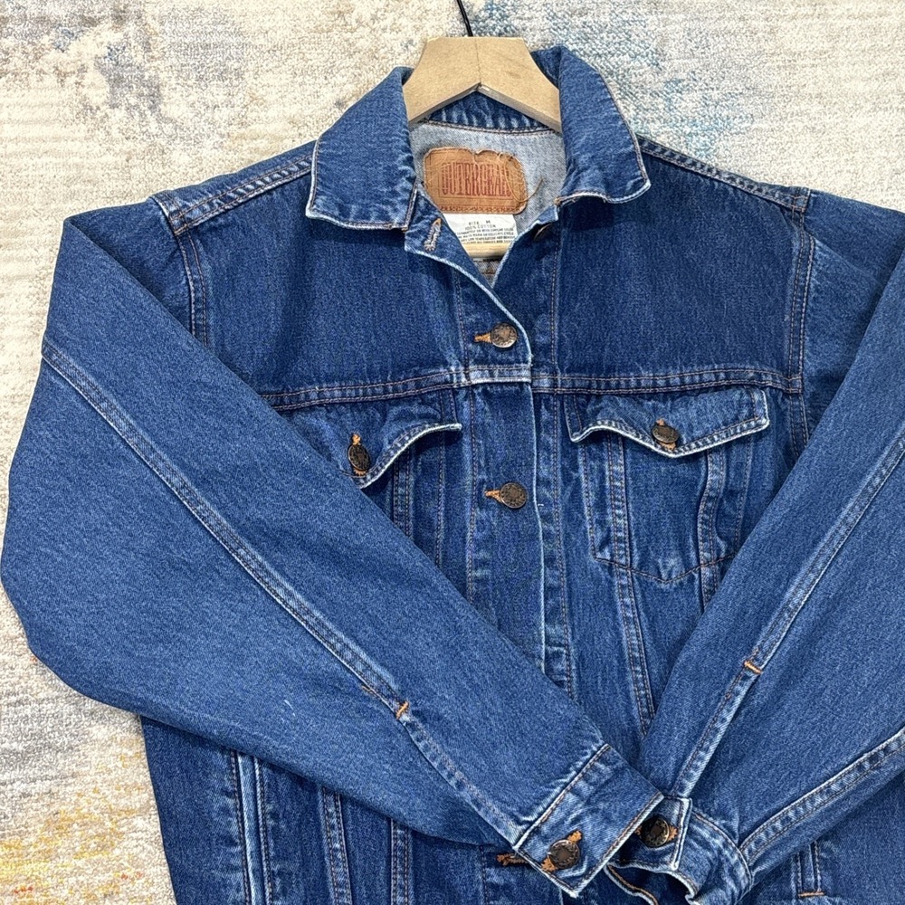 Vintage 90s Distressed Denim Chore Coat Jacket Workwear Outergear USA M